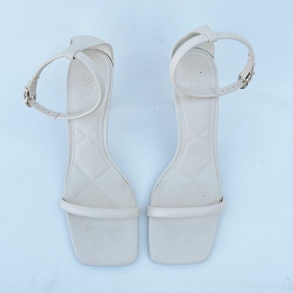 Zara White Cream Leather Ankle Heel Buckle Square Toe Heels Sandals 42 Straps 11 - Picture 5 of 14